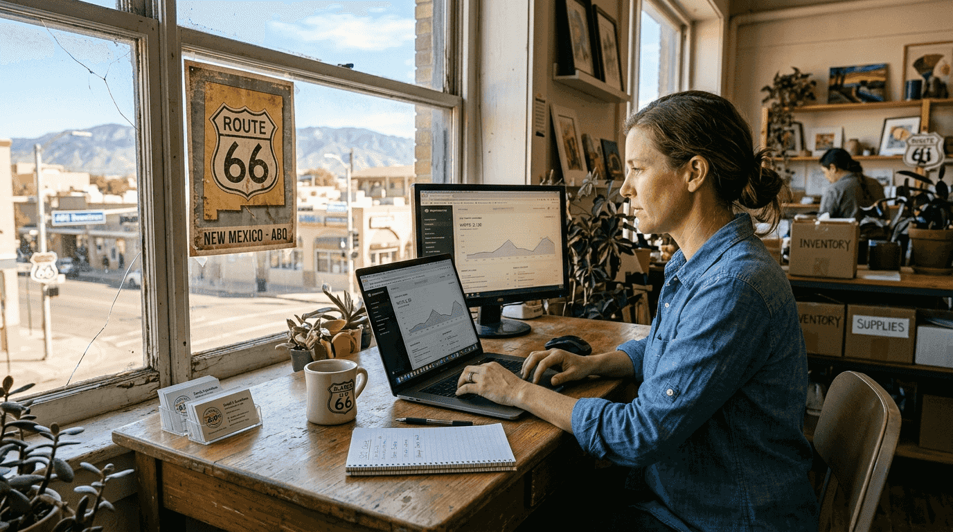 Small Business Owner Optimizing Website In Albuquerque Office