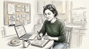 Small Business Owner Planning Seo At Kitchen Table