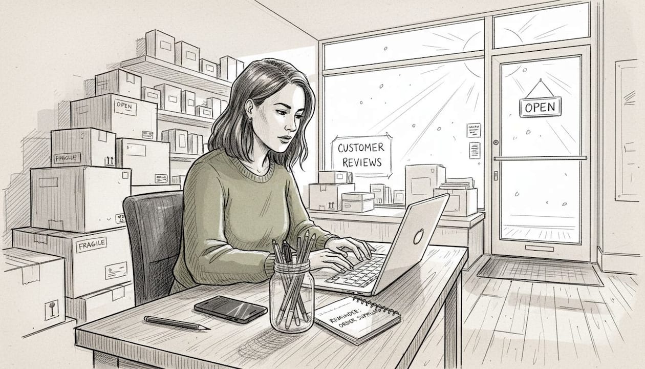 Small Business Owner Reviewing Online Feedback