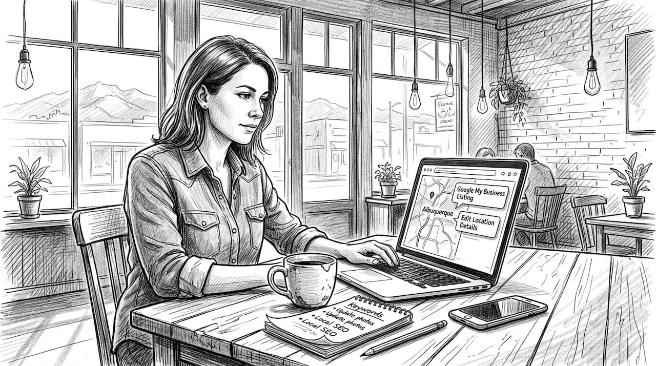 Albuquerque Smb Owner Updating Digital Profile In Café