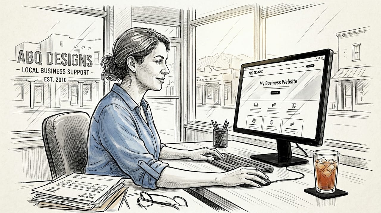 Business Owner Reviewing Website Seo In Office