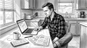 Business Owner Reviewing Website At Kitchen Table