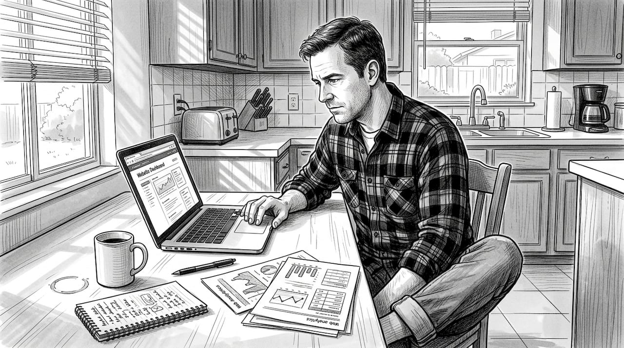 Business Owner Reviewing Website At Kitchen Table