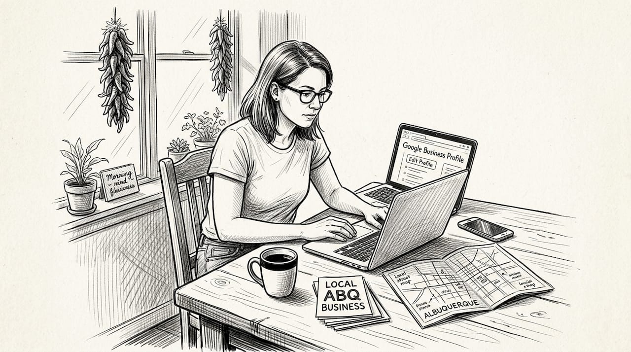 Business Owner Updating Google Profile At Kitchen Table