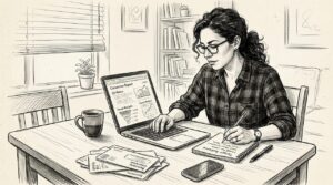 Business Owner Reviewing Web Analytics At Home