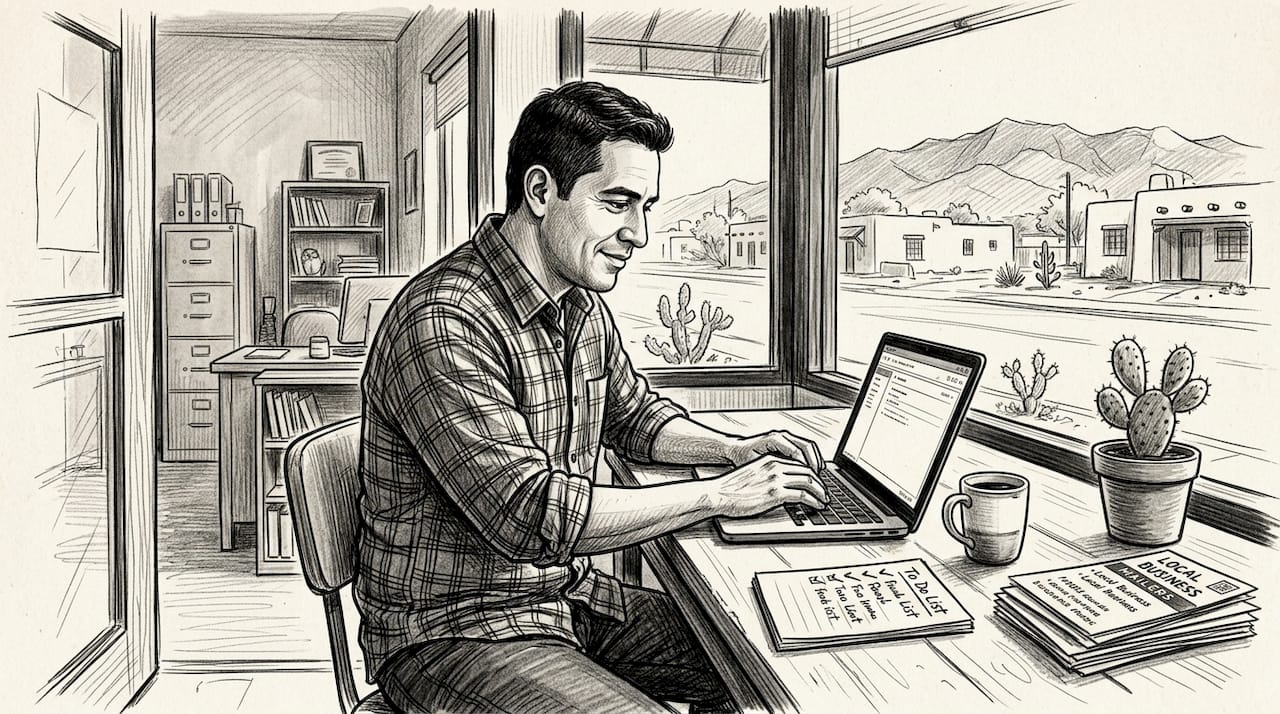 Business Owner Using Laptop In Albuquerque Office