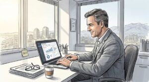 Home 13 Business Owner Reviewing Marketing Dashboard Office