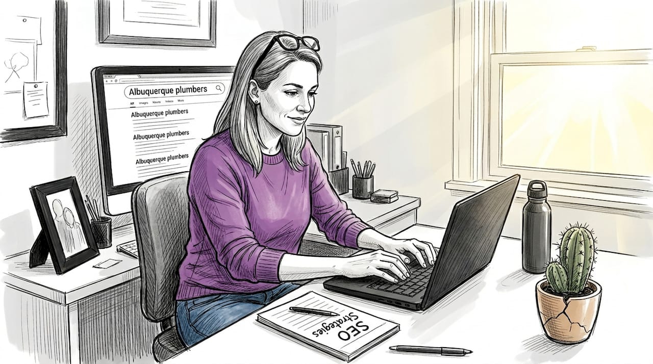 Business Owner Using Laptop For Seo Research