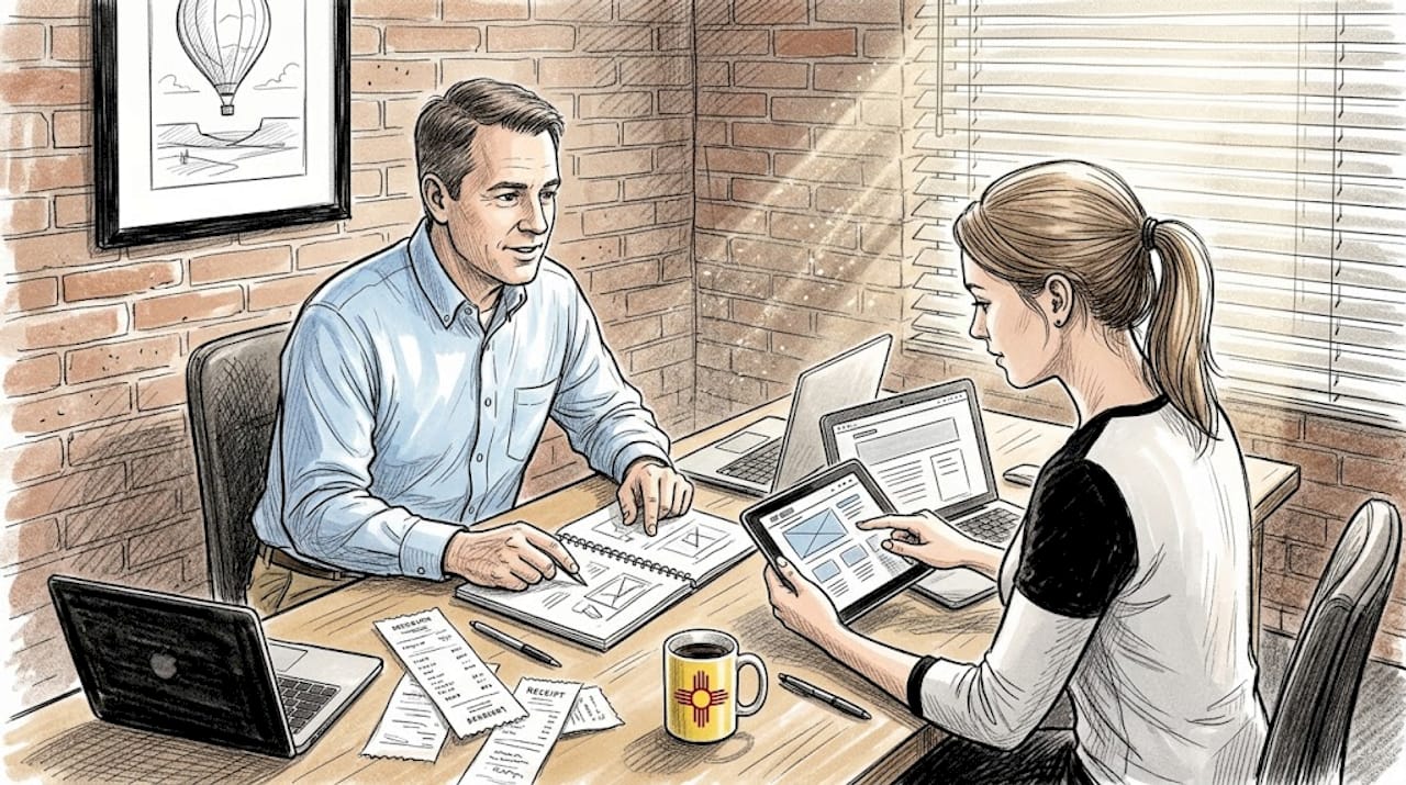 Business Owner And Designer Reviewing Website Plan