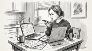 Owner Uses Voice Search At Kitchen Table