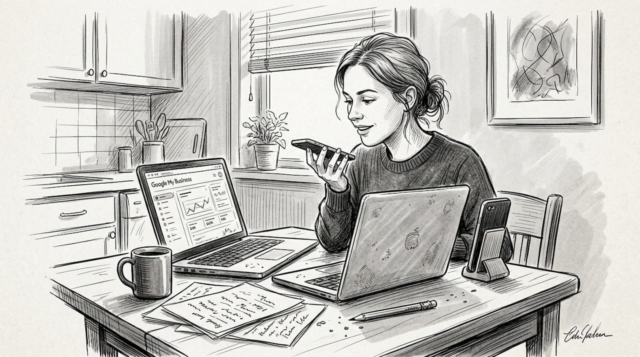 Owner Uses Voice Search At Kitchen Table