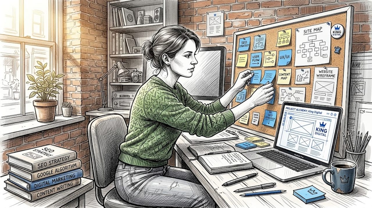 Web Designer Arranging Website Sticky Notes