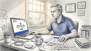 Small Business Owner Reviewing Advertising Flyers