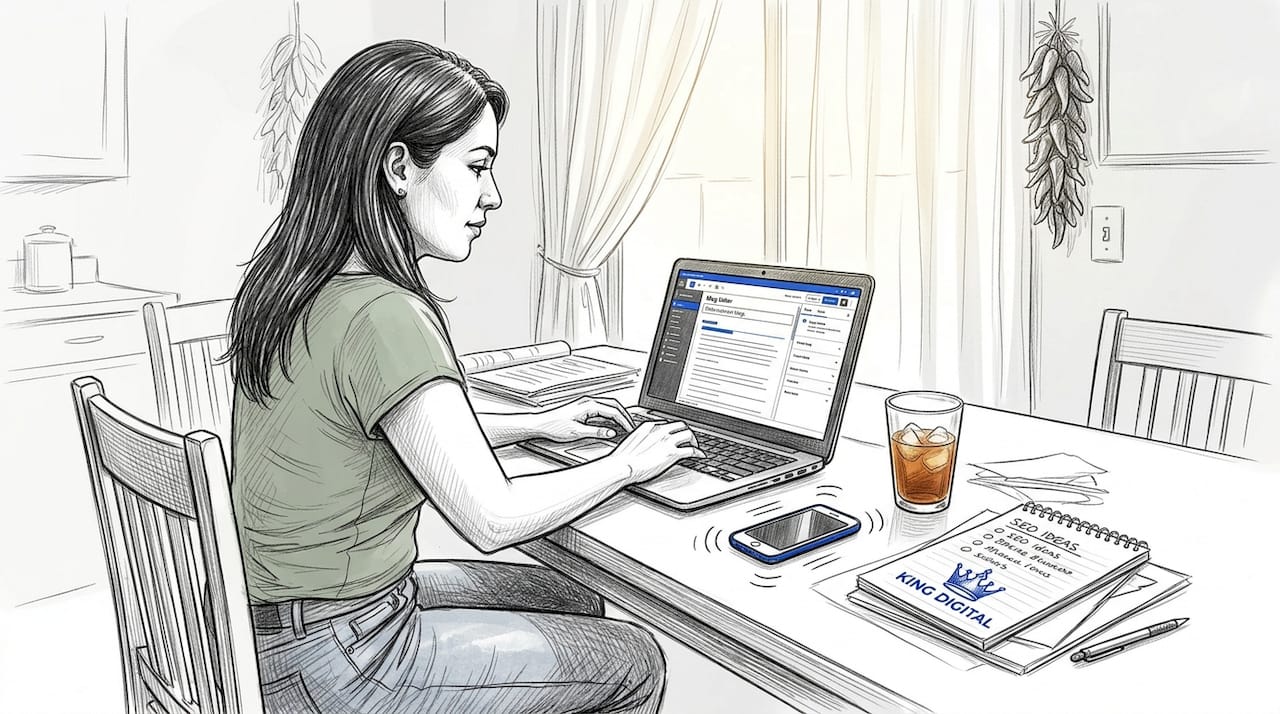 Small Business Owner Writing Blog At Kitchen Table