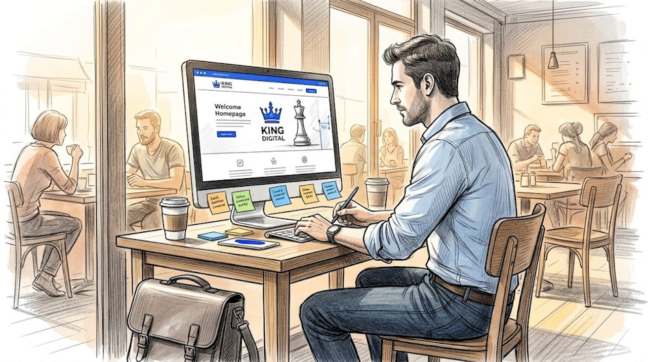 Web Designer At Desk Viewing Homepage
