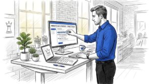 Marketer Optimizing Title Tags In Coworking Office