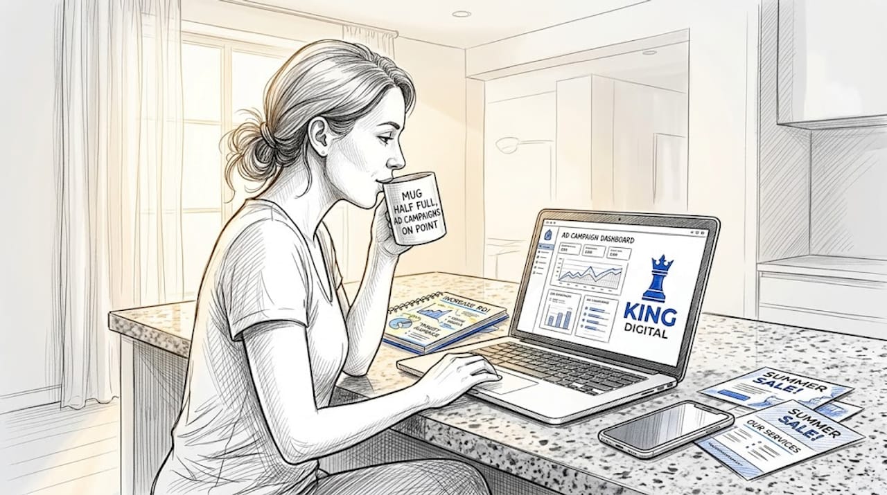 Business Owner Reviewing Online Ad Dashboard