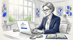 Home 13 Owner Verifying Business Profile In Office