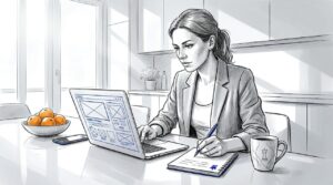 Home 13 Business Owner Planning Web Design At Kitchen Table