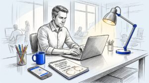 Business Owner Conducting Keyword Research At Home Desk