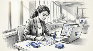 Woman Organizing Content Marketing Workflow In Home Office
