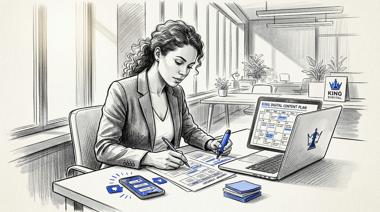 Woman Organizing Content Marketing Workflow In Home Office