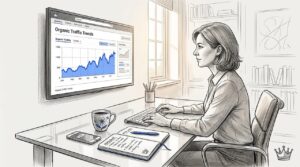 Small Business Owner Checking Search Visibility Analytics
