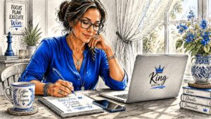 Home 37 Woman Updating Small Business Website At Kitchen Table