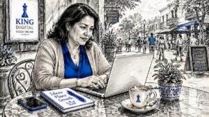 Local Business Owner Working On Google Post