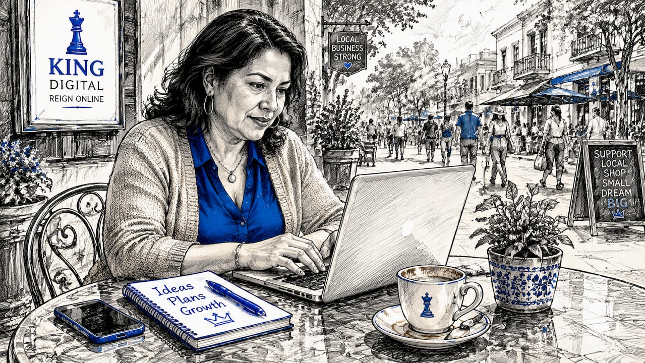 Local Business Owner Working On Google Post