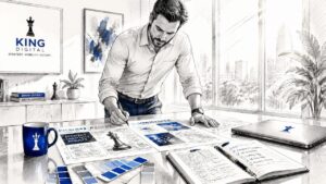 Marketer Reviewing Digital Ad Creatives At Desk