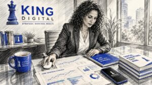 Businesswoman Analyzing Search Engine Results At Desk