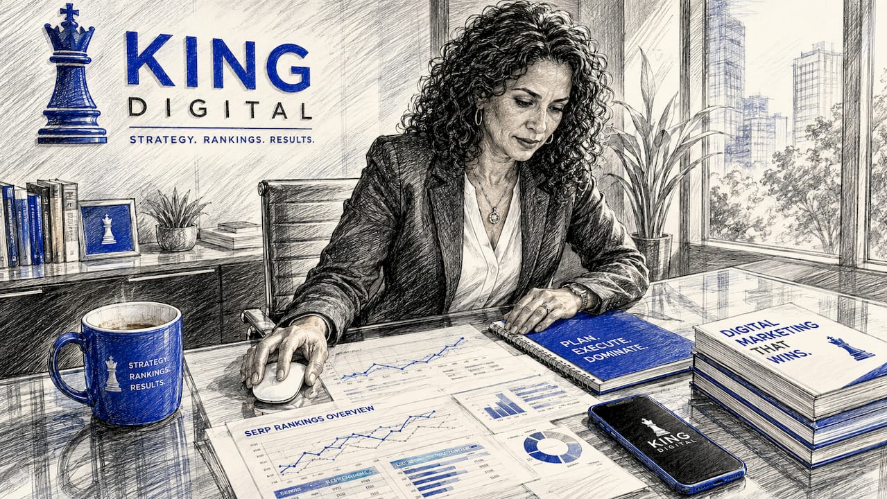 Businesswoman Analyzing Search Engine Results At Desk