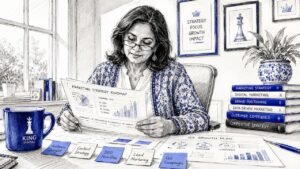 Woman Strategist Reviewing Marketing Plans In Office