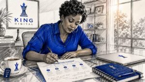 Woman Planning Digital Marketing Roadmap In Office
