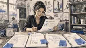 Woman Reviewing Local Seo Reports In Workspace