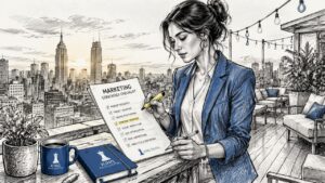 Marketing Professional Reviewing Checklist At Desk