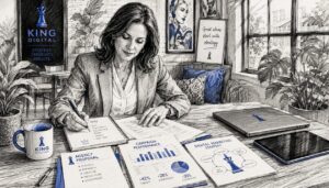 Businesswoman Reviewing Digital Marketing Proposals