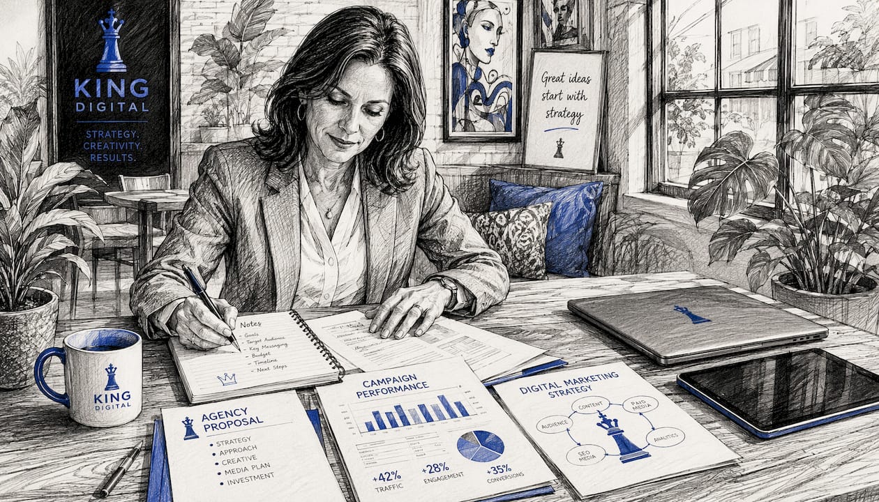 Businesswoman Reviewing Digital Marketing Proposals
