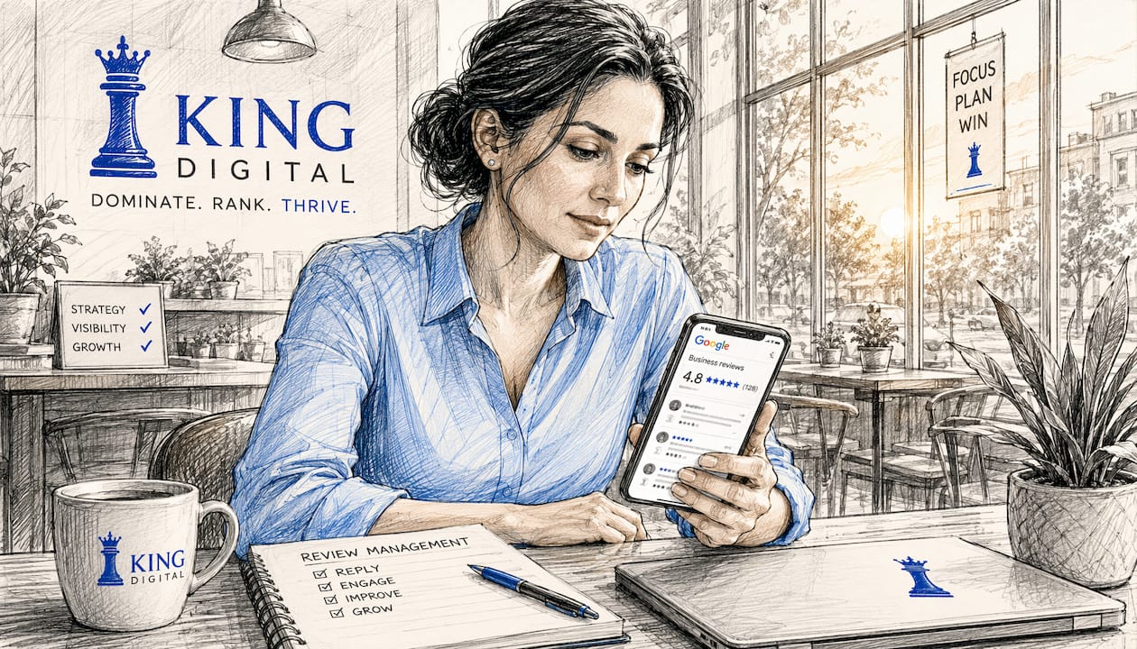 Woman Managing Google Business Profile Reviews At Home Office