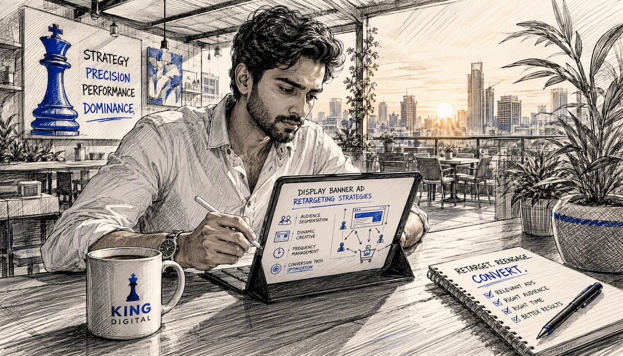 Digital Marketer Using Tablet For Banner Ad Strategy