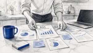 Hands Arranging Marketing Charts On Desk