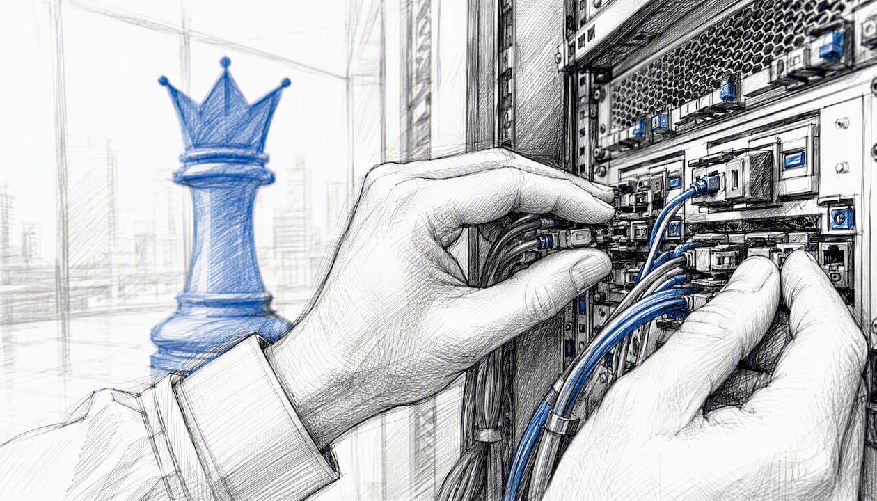 Hands Plugging Ethernet Cable Symbolizing Seo Technical Work