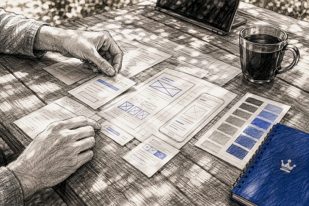 Hands Arranging Ux Wireframes And Color Swatches