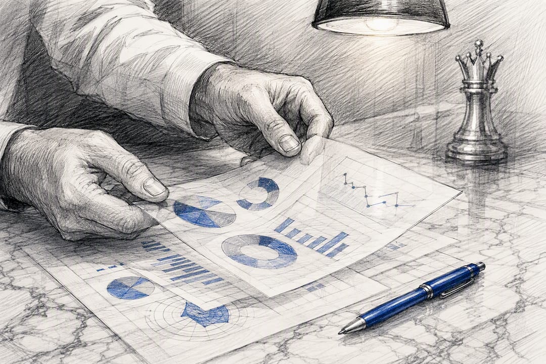 Hands Arranging Kpi Charts On Desk