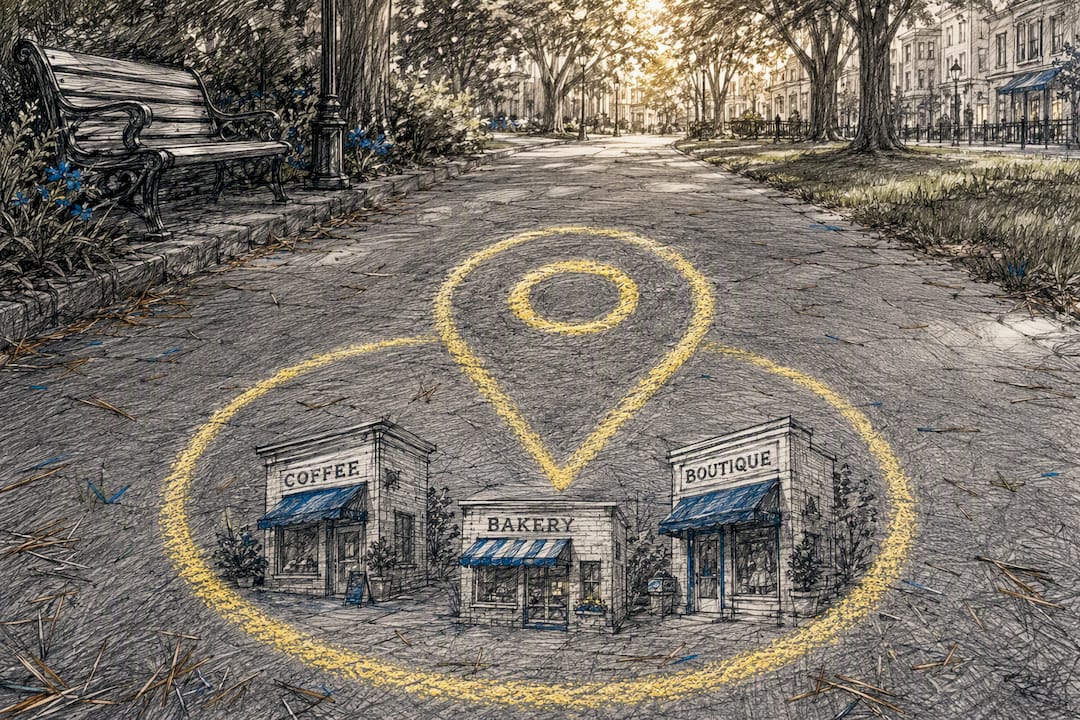 Geofencing Advertising: A Practical Guide for Local Businesses 1 Chalk Outline Of Location Pin On Sidewalk