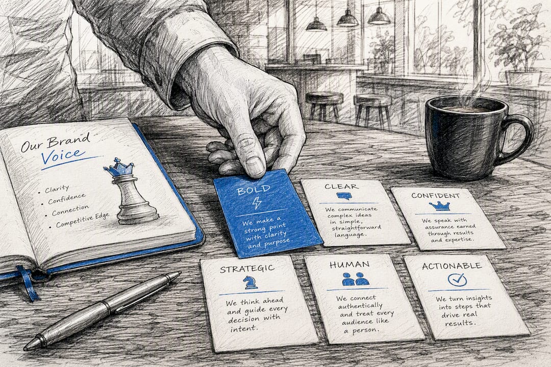 Hand Arranging Brand Voice Chart Cards