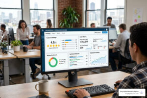 Review Software Dashboard Showing Customer Ratings And Code Metrics