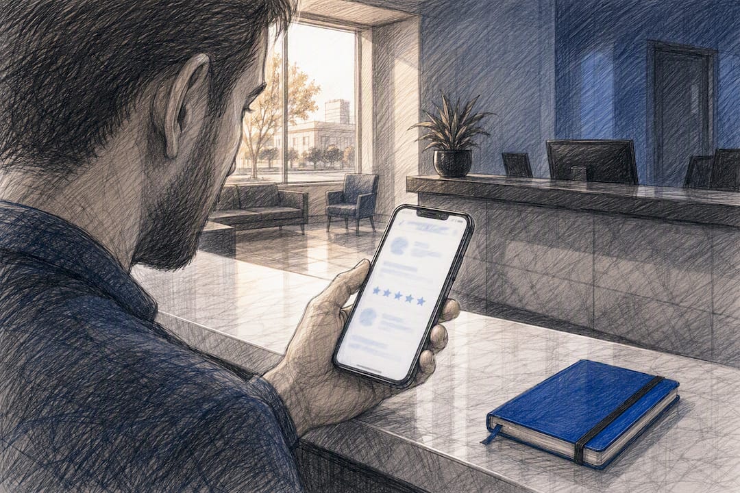 Business Owner Reviewing Website Ratings