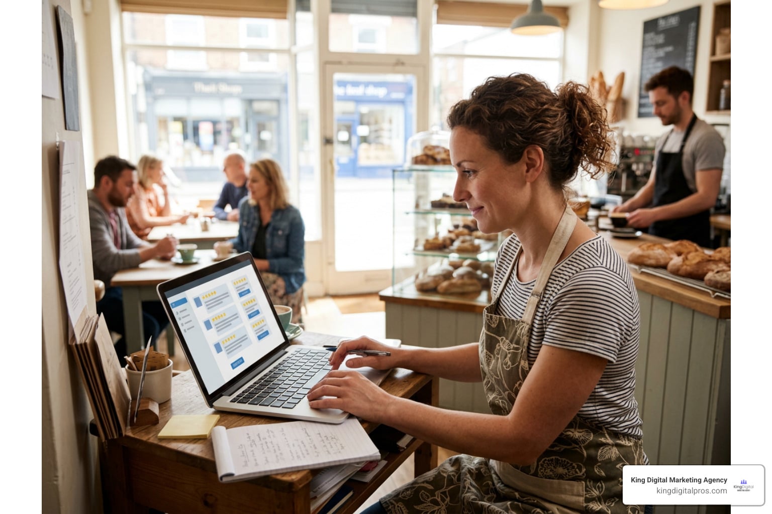 Local Entrepreneur Analyzing Online Customer Sentiment On A Digital Dashboard